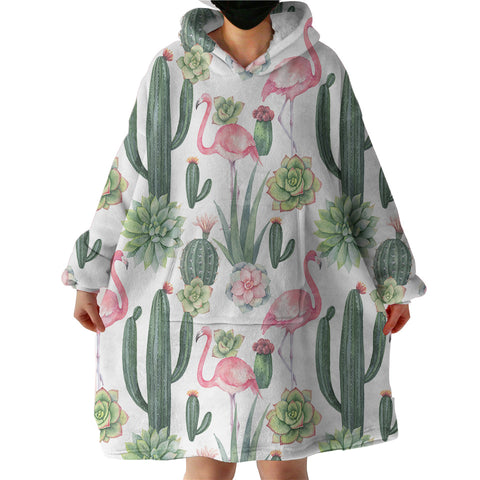 Image of Cactus Flowers and Flamingos SWLF3745 Hoodie Wearable Blanket