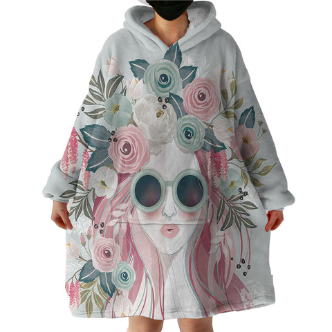Image of Pretty Floral Girl Illustration SWLF3748 Hoodie Wearable Blanket