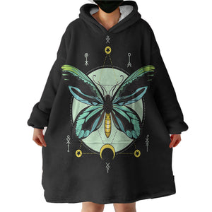 Neon Green and Blue Gradient Butterfly Illustration SWLF3751 Hoodie Wearable Blanket