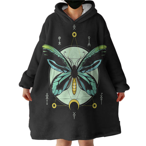 Image of Neon Green and Blue Gradient Butterfly Illustration SWLF3751 Hoodie Wearable Blanket