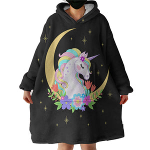 Cute Half Moon Cartoon Unicorn  SWLF3762 Hoodie Wearable Blanket