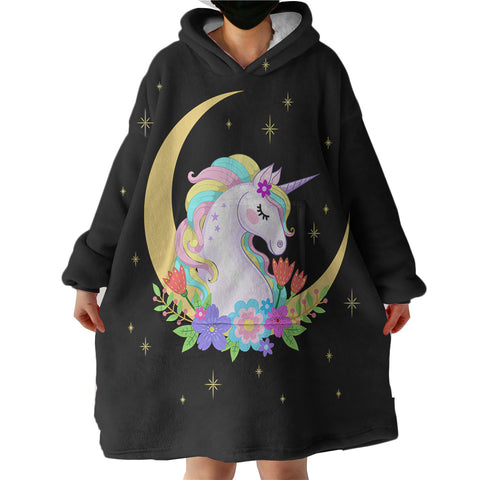 Image of Cute Half Moon Cartoon Unicorn  SWLF3762 Hoodie Wearable Blanket