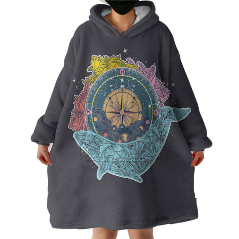 Image of Vintage Floral Pattern on Whale & Compass SWLF3763 Hoodie Wearable Blanket