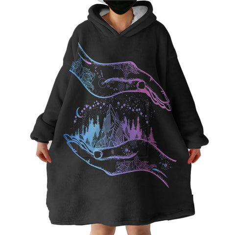 Image of Gradient Blue & Purple Night Forest in Hands SWLF3805 Hoodie Wearable Blanket