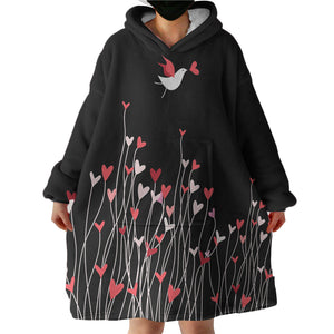 Heart Flower in Black SWLF3806 Hoodie Wearable Blanket