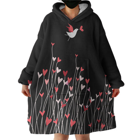 Image of Heart Flower in Black SWLF3806 Hoodie Wearable Blanket