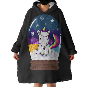 Cute Unicorn in Snow Globe SWLF3809 Hoodie Wearable Blanket