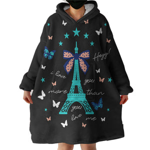 I love You More - Cute Butterfly & Eiffel SWLF3824 Hoodie Wearable Blanket