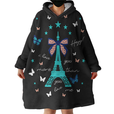 Image of I love You More - Cute Butterfly & Eiffel SWLF3824 Hoodie Wearable Blanket