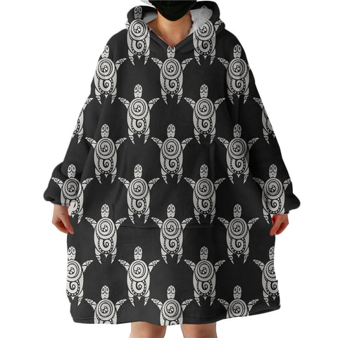 Image of Black & Grey Mandala Turtle Monogram SWLF3861 Hoodie Wearable Blanket