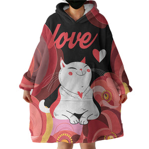 Love White Cat Red Theme Japan Art SWLF3881 Hoodie Wearable Blanket