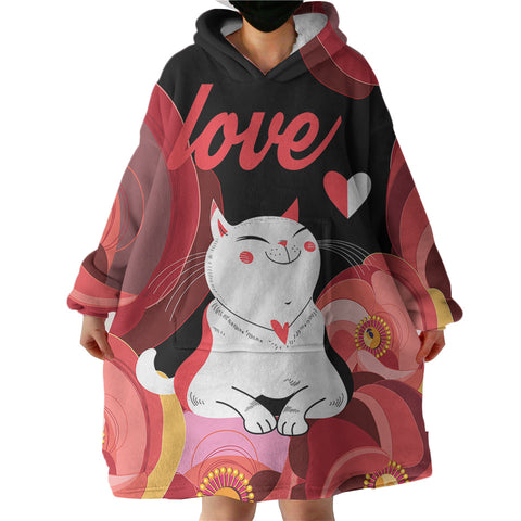 Image of Love White Cat Red Theme Japan Art SWLF3881 Hoodie Wearable Blanket