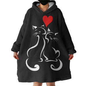 Heart In Love Cat Line Art Black Theme  SWLF3886 Hoodie Wearable Blanket