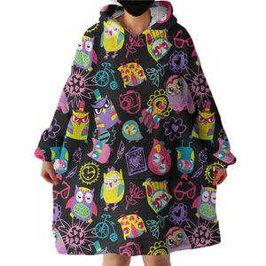 Cute Colorful Owls Cartoon SWLF3920 Hoodie Wearable Blanket