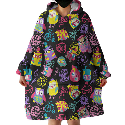 Image of Cute Colorful Owls Cartoon SWLF3920 Hoodie Wearable Blanket