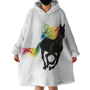 Rainbow Gradient Color Horse SWLF3921 Hoodie Wearable Blanket