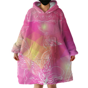 Love You Bird On Flower Pink Theme SWLF3924 Hoodie Wearable Blanket