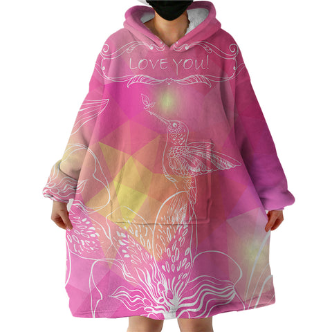 Image of Love You Bird On Flower Pink Theme SWLF3924 Hoodie Wearable Blanket