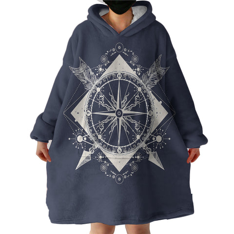 Image of Vintage Compass and Arrows Sketch Navy Theme SWLF3929 Hoodie Wearable Blanket