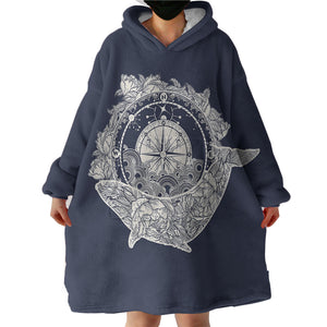 Vintage Floral Whale & Compass Navy Theme SWLF3930 Hoodie Wearable Blanket