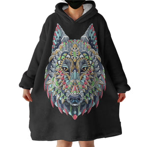 Colorful Geometric Grey Wolf SWLF3935 Hoodie Wearable Blanket