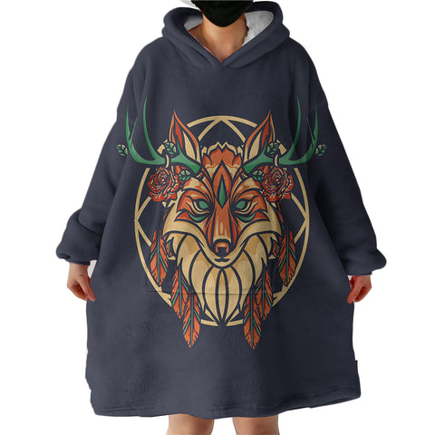 Image of Floral Brown Deer Geometric Illustration SWLF3936 Hoodie Wearable Blanket