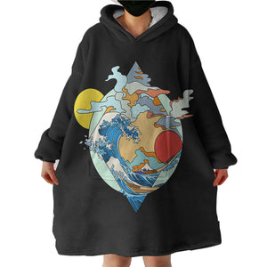 Ocean Waves Japan Art SWLF3937 Hoodie Wearable Blanket