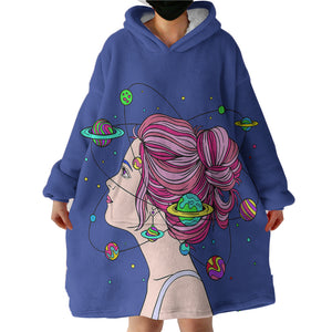 Space Mind Girl Pink Hair Illustration SWLF3939 Hoodie Wearable Blanket