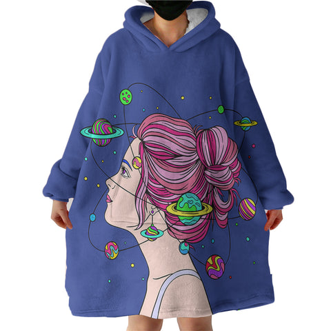 Image of Space Mind Girl Pink Hair Illustration SWLF3939 Hoodie Wearable Blanket