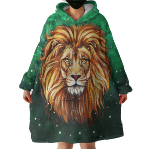 Watercolor Draw Lion Green Theme SWLF3941 Hoodie Wearable Blanket