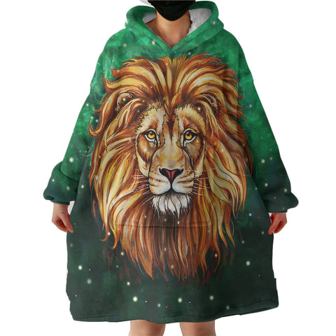 Image of Watercolor Draw Lion Green Theme SWLF3941 Hoodie Wearable Blanket