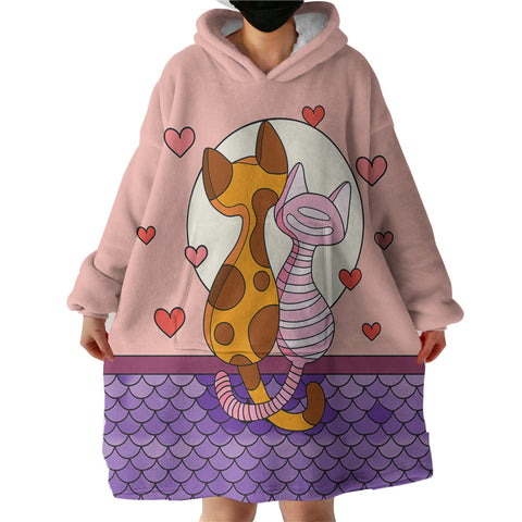 Image of Cute Cat Lovers Under The Moon Illustration  SWLF3944 Hoodie Wearable Blanket
