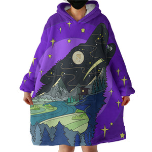 Cartoon Night Landscape Wolf Shape SWLF3945 Hoodie Wearable Blanket