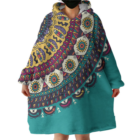 Image of Colorful Geometric Cartoon Mandala Turquoise Theme SWLF4098 Hoodie Wearable Blanket