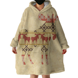Reindeer Aztec Pattern SWLF4099 Hoodie Wearable Blanket