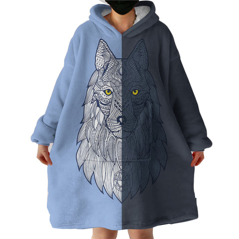 Image of 2-tone Geometric Gray Wolf SWLF4109 Hoodie Wearable Blanket