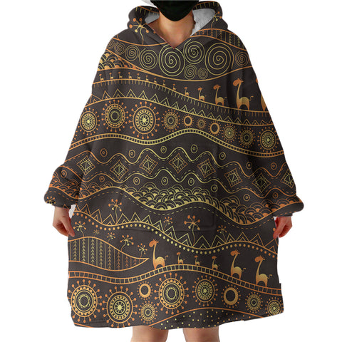 Image of Golden Ancient Aztec Animal  SWLF4116 Hoodie Wearable Blanket
