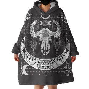 B&W Zodiac Buffalo Skull  SWLF4119 Hoodie Wearable Blanket
