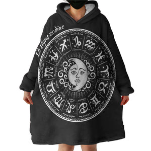 Vintage B&W Sun Moon Round Zodiac  SWLF4125 Hoodie Wearable Blanket
