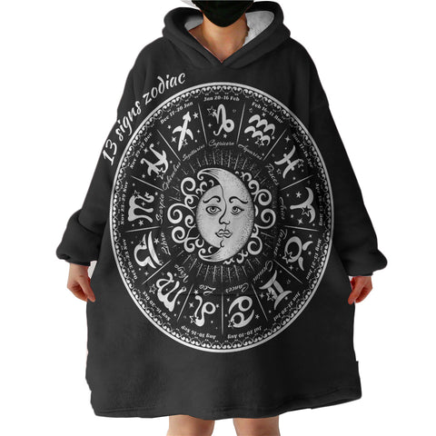 Image of Vintage B&W Sun Moon Round Zodiac  SWLF4125 Hoodie Wearable Blanket
