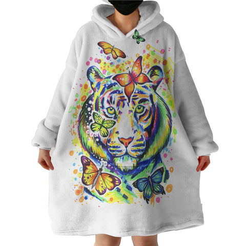 Image of Colorful Watercolor Tiger Sketch & Butterfly SWLF4222 Hoodie Wearable Blanket