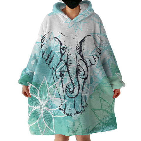 Image of Elephant Sketch Lotus Mint Theme  SWLF4227 Hoodie Wearable Blanket