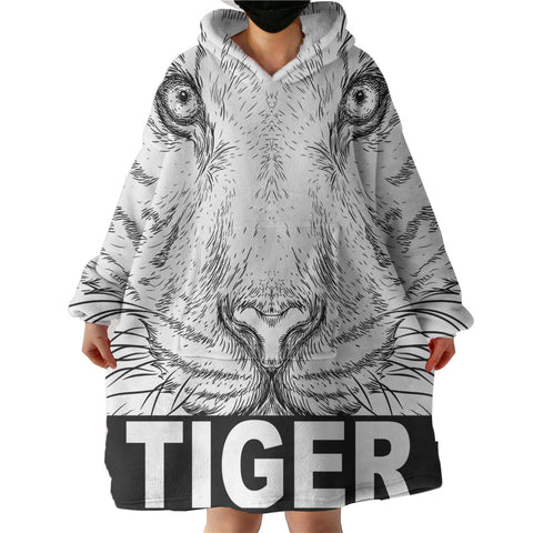 Image of B&W Detail Tiger Sketch  SWLF4230 Hoodie Wearable Blanket