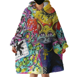 Colorful Curves Art Cat  SWLF4232 Hoodie Wearable Blanket