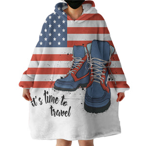 USA It's Time To Travel SWLF4238 Hoodie Wearable Blanket