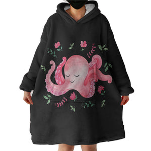 Cute Floral Pink Octopus SWLF4287 Hoodie Wearable Blanket