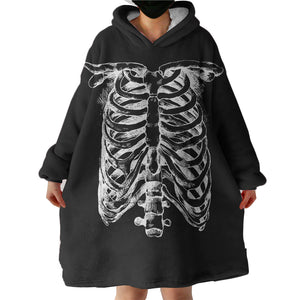 B&W Skeleton Sketch SWLF4292 Hoodie Wearable Blanket