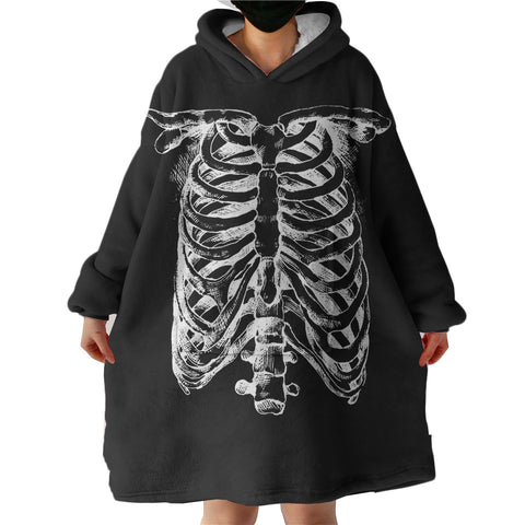 Image of B&W Skeleton Sketch SWLF4292 Hoodie Wearable Blanket