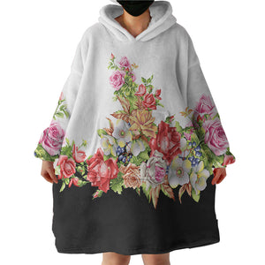 Multi Flowers B&W Theme SWLF4295 Hoodie Wearable Blanket