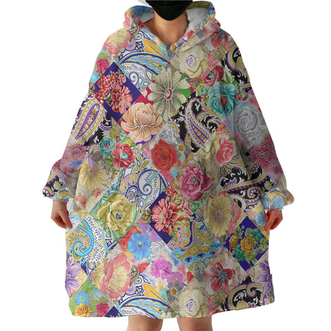 Image of Multi Mandala & Flowers Checkerboard  SWLF4296 Hoodie Wearable Blanket